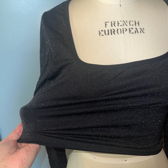 All in Motion XXL Black Sparkle Crop Top Long Sleeve Square Neck Activewear - Picture 8 of 8